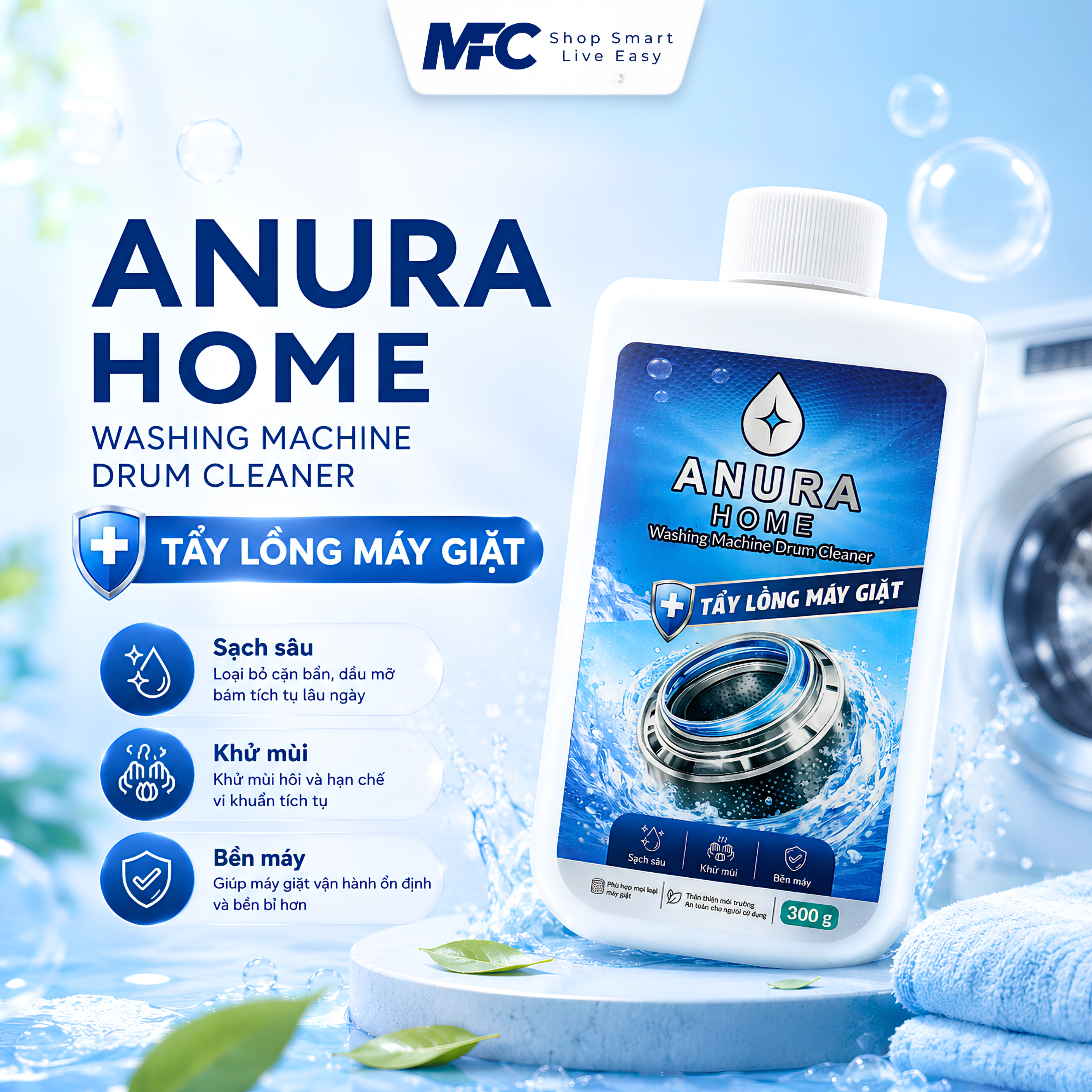 Bột tẩy lồng máy giặt ANURA HOME 300g – Làm sạch sâu, khử mùi