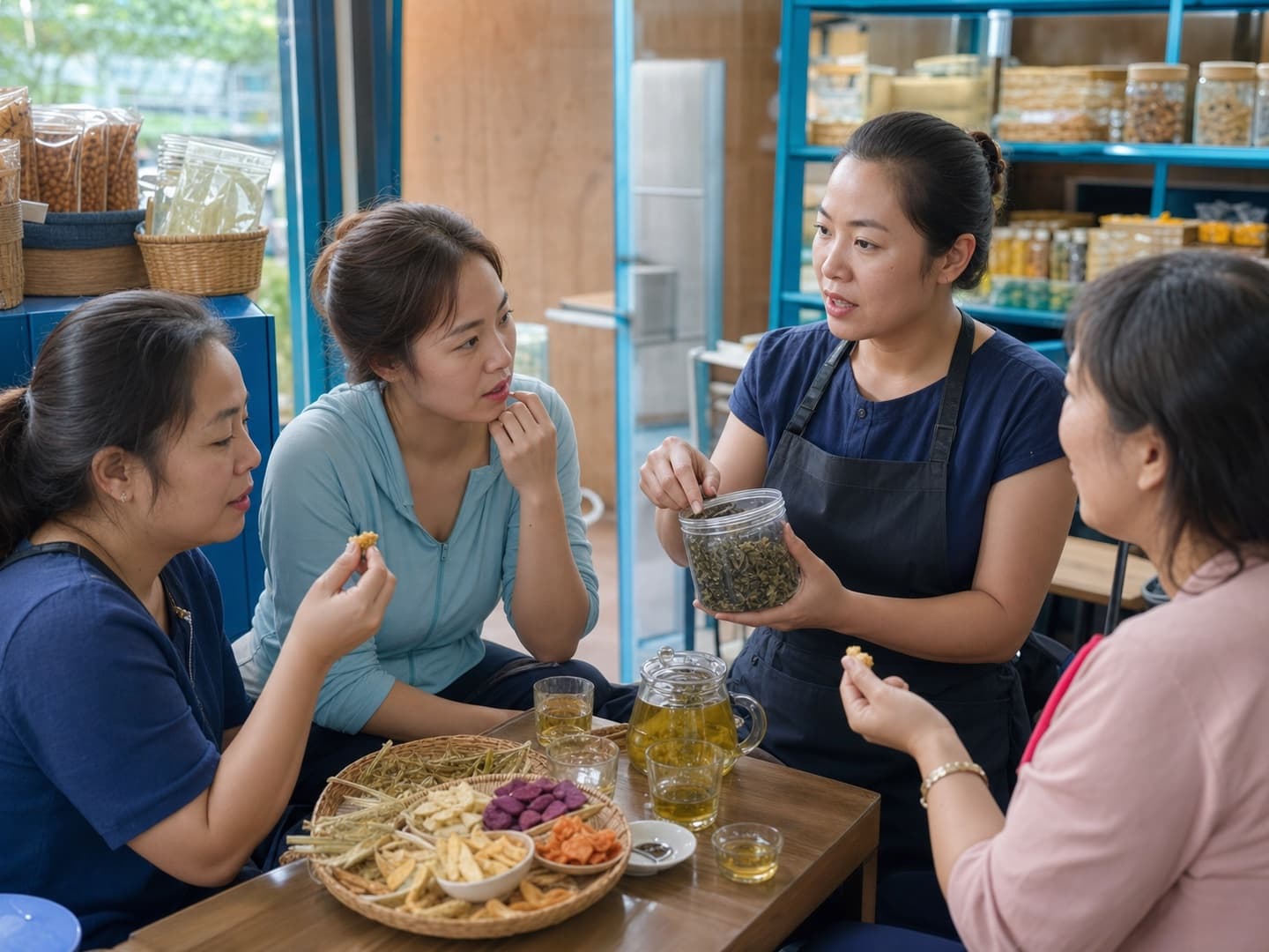 Người dùng khám phá sản phẩm địa phương tại sự kiện cộng đồng