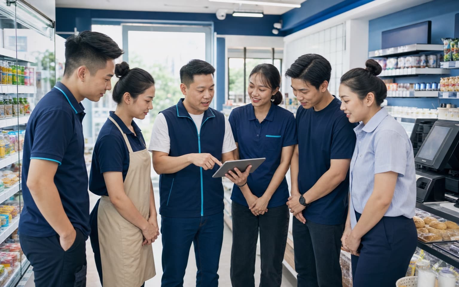 Đội ngũ MFC Market làm việc tại cửa hàng