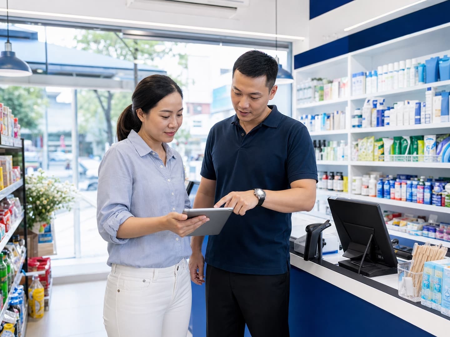 Đối tác sở hữu cùng chuyên viên vận hành xem dữ liệu điểm bán