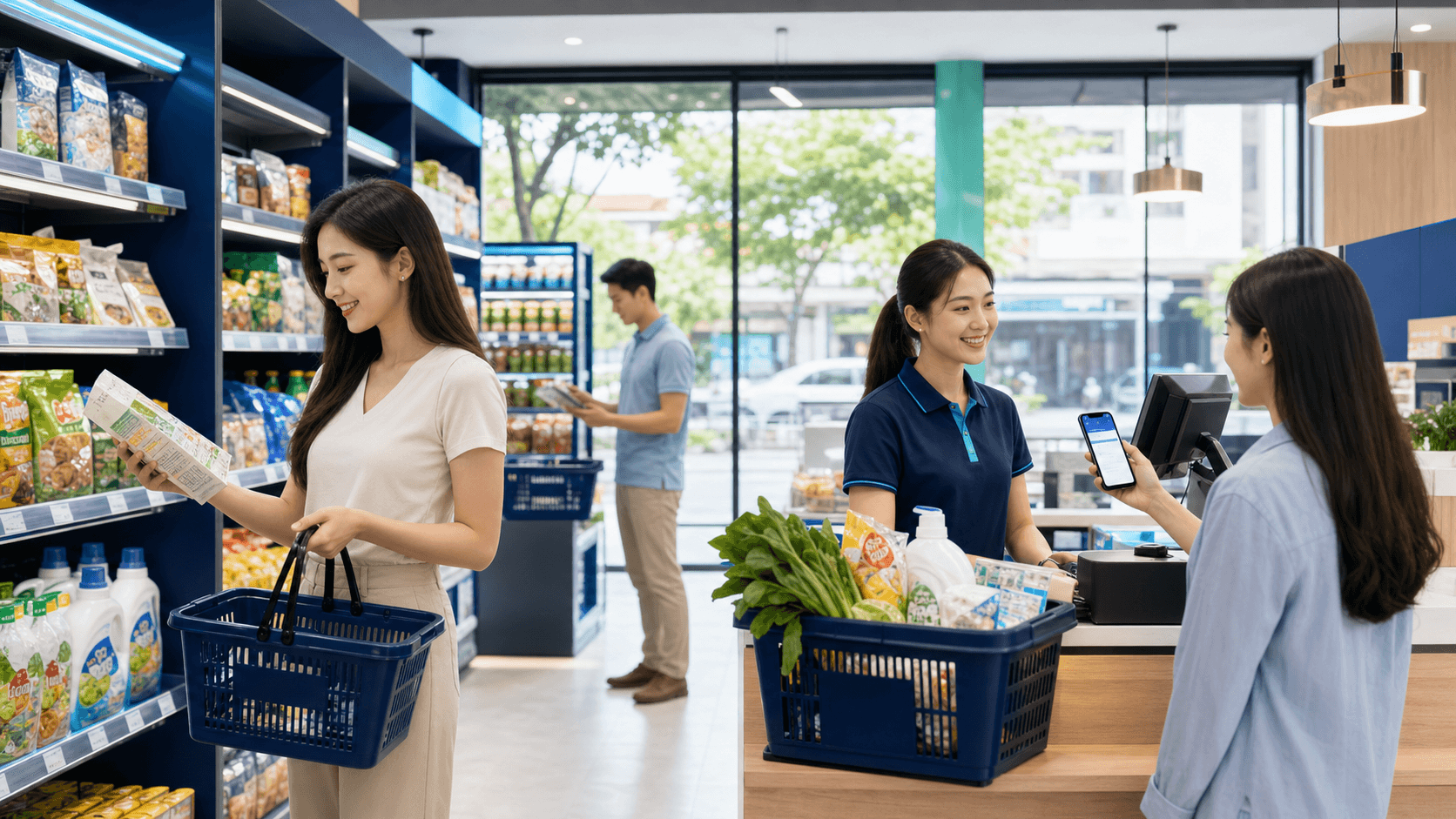 Khách hàng trải nghiệm mua sắm và tích hợp quyền lợi tại MFC MARKET