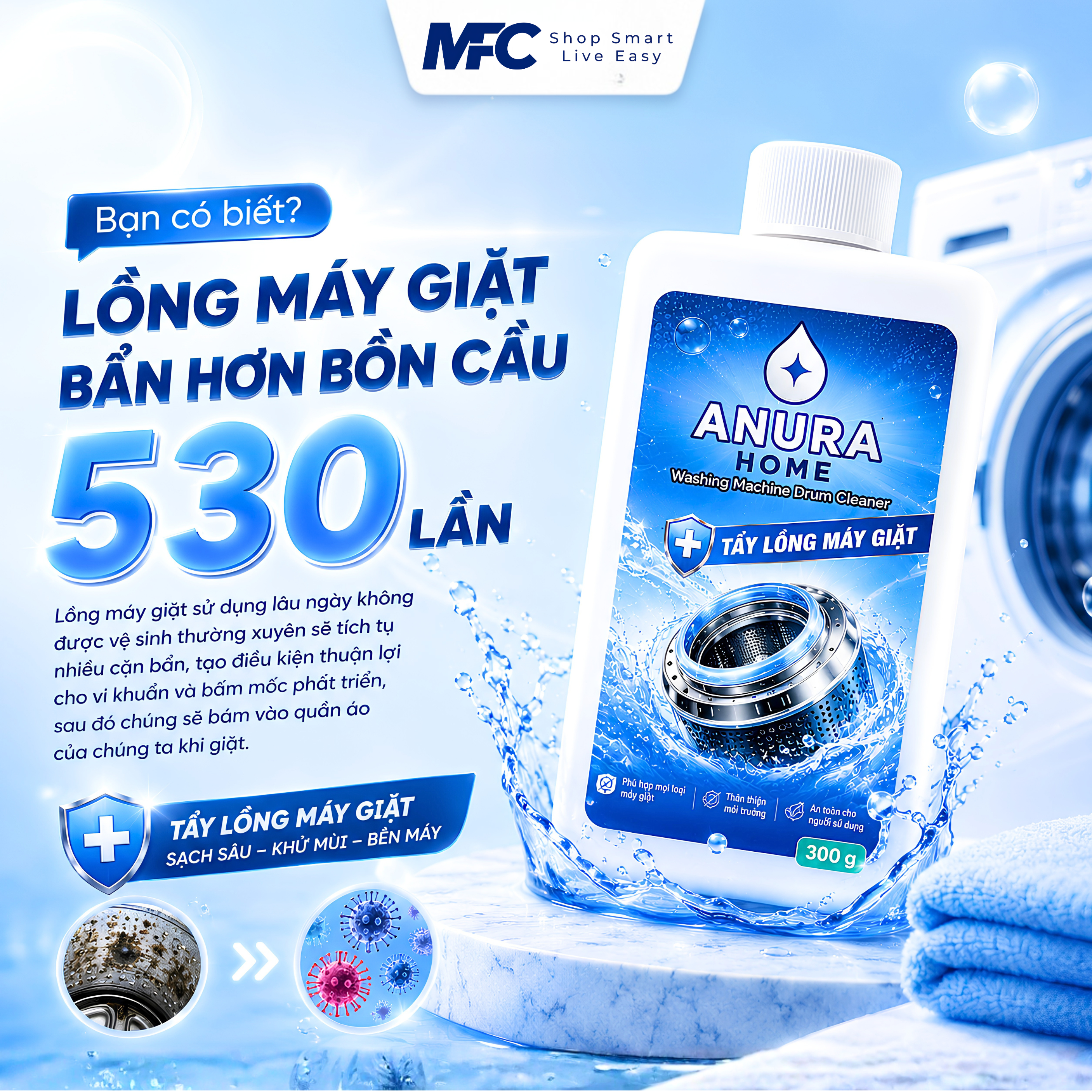 Bột tẩy lồng máy giặt ANURA HOME 300g – Làm sạch sâu, khử mùi — ảnh 2
