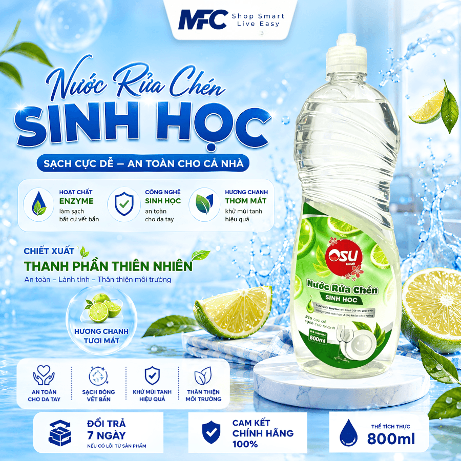 Nước Rửa Chén Sinh Học OSU 800ml | Đánh Bay Dầu Mỡ