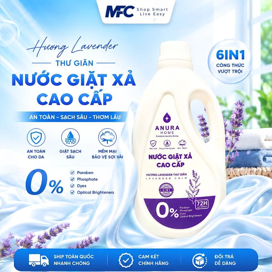 Nước Giặt Xả Cao Cấp Anura Home Lavender 1kg | Lưu Hương 72H