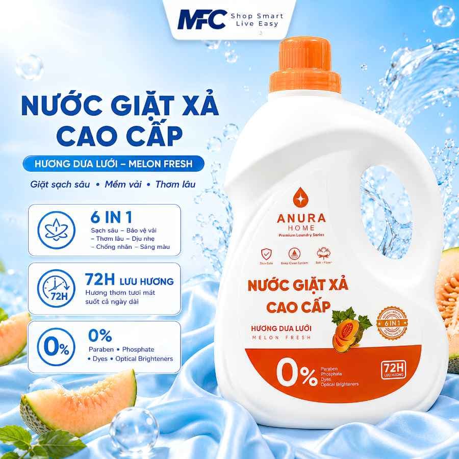 Nước Giặt Xả Anura Home Dưa Lưới 3.5kg | Sạch Sâu, Thơm 72H