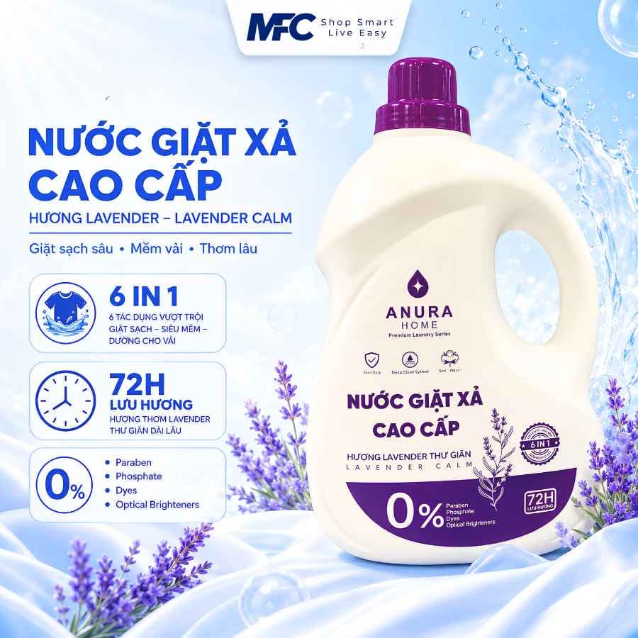 Nước Giặt Xả Cao Cấp Anura Home Lavender 3.5kg – Lưu Hương 72H