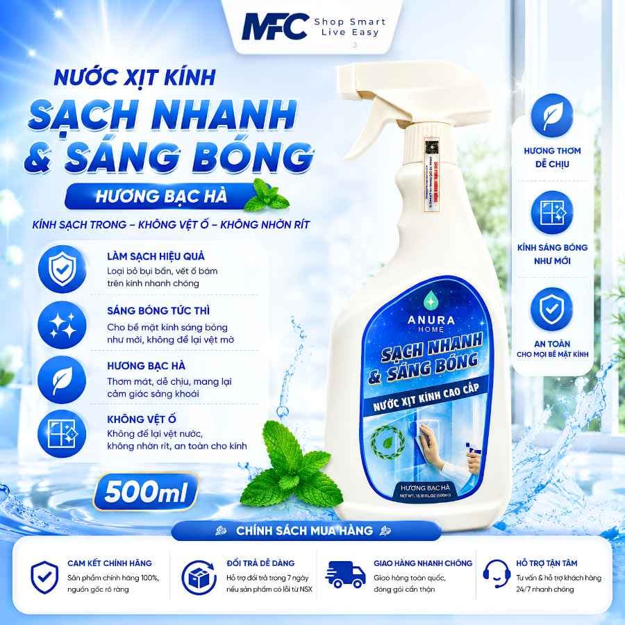 Nước Xịt Kính Cao Cấp Anura Home – Sạch Nhanh, Không Vệt