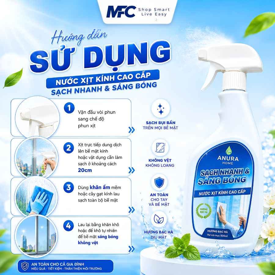 Nước Xịt Kính Cao Cấp Anura Home – Sạch Nhanh, Không Vệt — ảnh 3